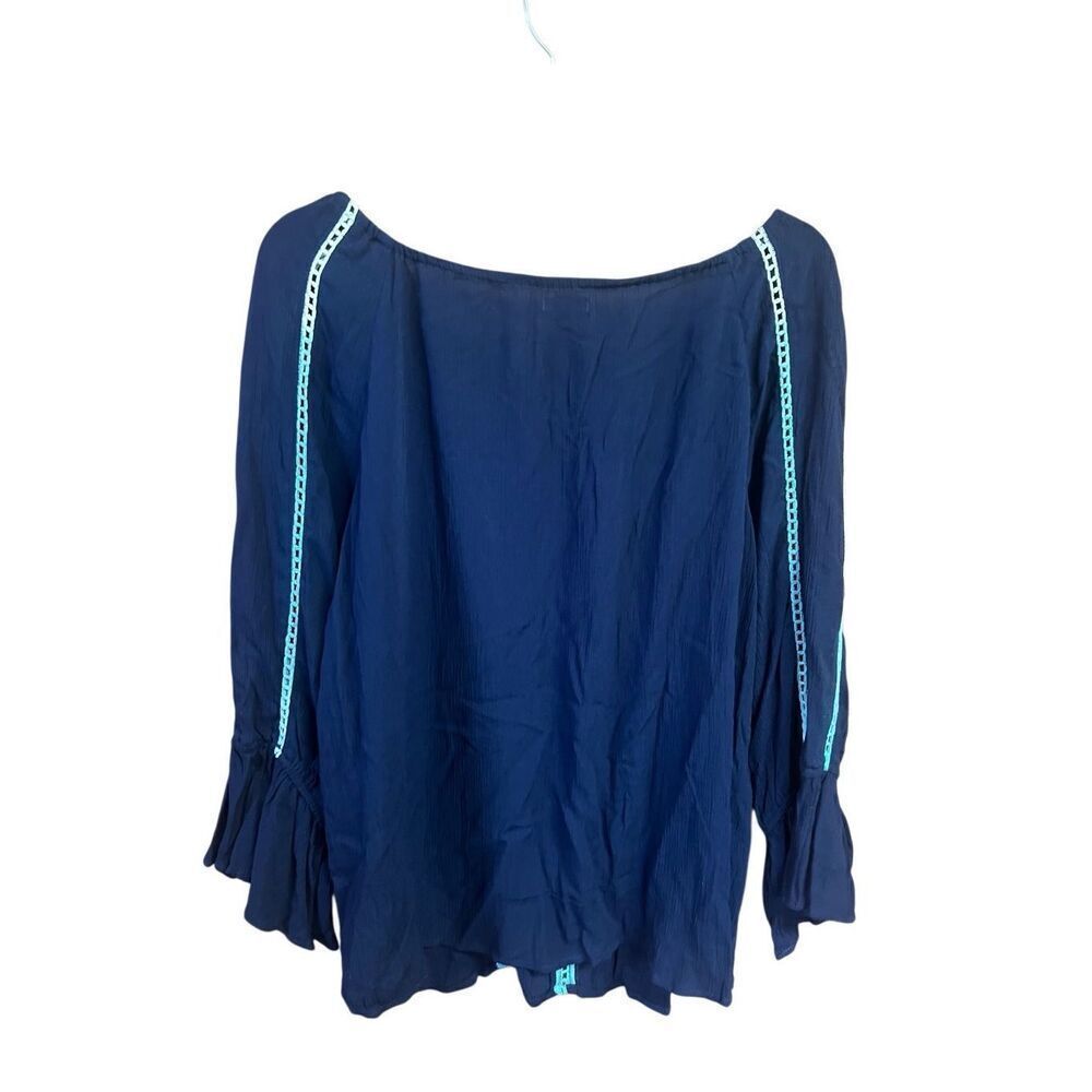 Hannah Navy Pullover tassel Blouse Sz L NWT - Picture 2 of 7